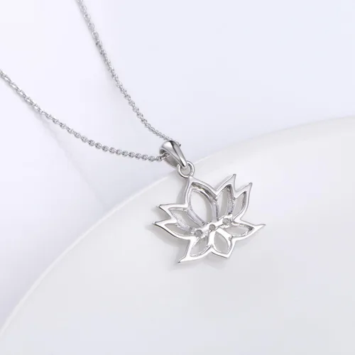 Vista 5 de Collar con colgante de flor de loto de plata de ley 925 con diseño inspirador de circonita cúbica para mujeres y niñas, regalo de yoga, 16 pulgadas