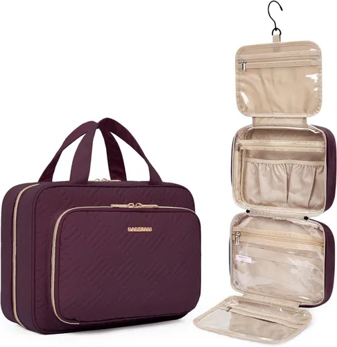 Vista 12 de BAGSMART Neceser de viaje colgante con organizador de maquillaje aprobado por la TSA, bolsa cosmética transparente para artículos de aseo personal