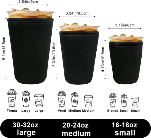 Vista 6 de Fundas de neopreno reutilizables aisladas para café helado, fundas para tazas de café helado, fundas para bebidas heladas y calientes