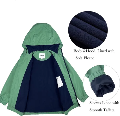 Vista 4 de Chubasqueros para niños, ligeros, impermeables, con capucha, de forro polar, rompevientos para niños