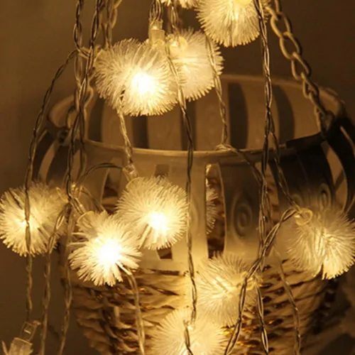Vista 6 de Guirnalda de 100 luces LED de bolas de nieve peludas con control remoto de diente de león para vacaciones, bodas, decoración de fiestas