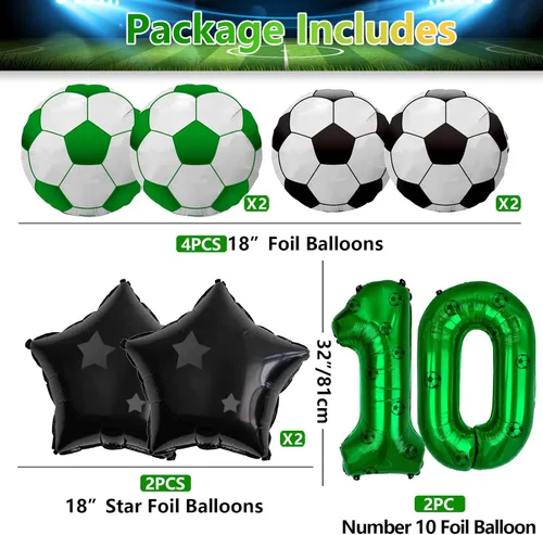 Vista 2 de Decoraciones de fiesta de fútbol, globos de papel de aluminio de fútbol, globos de aluminio número 10 para niños fanáticos del fútbol, fiesta
