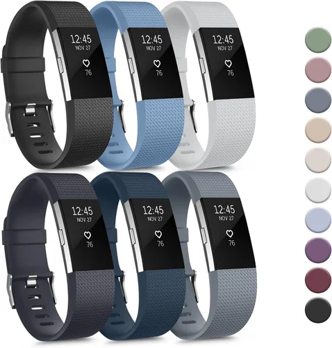 Vista 10 de Tobfit Paquete de 6 correas deportivas compatibles con Fitbit Charge 2 bandas para mujeres y hombres, correas impermeables de silicona suave
