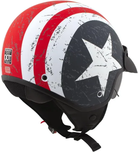 Vista 8 de Casco Milwaukee MPH9701DOT Maverick 3/4 de Cara Abierta con Barras y Estrellas para Motociclista, Casco DOT - Pequeño