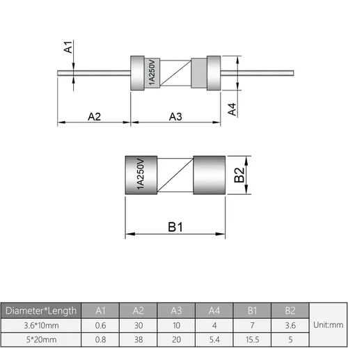 Vista 7 de Fielect Fusibles de tubo de vidrio axiales con cable de plomo de soplado lento de 0.197x0.787 in 2A 250V fusibles de retardo de tiempo
