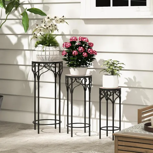 Vista 7 de Giantex Juego de 3 soportes de metal para plantas, de 28 pulgadas, soporte de flores alto de mosaico con parte superior de cerámica, mesa auxiliar