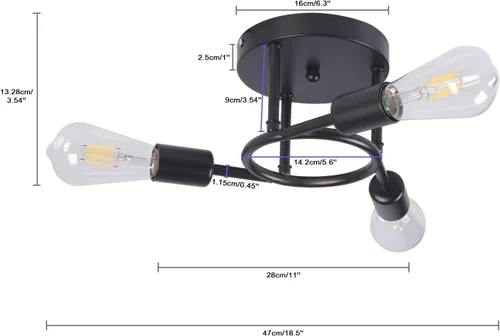 Vista 2 de Finktonglan Lámpara de techo semiempotrada de 3 luces, lámpara de techo Sputnik negro mate, lámpara moderna de granja E26 para cocina, dormitorio