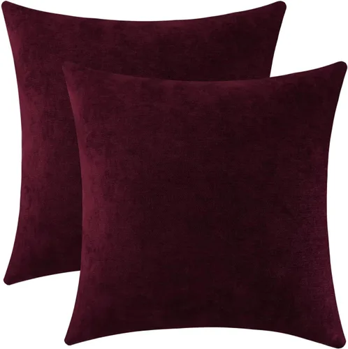 Vista 29 de Jeneoo - Fundas de almohada decorativas rojas brillantes de chenilla suave, fundas de cojín cómodas y sólidas para sofá de sala de estar