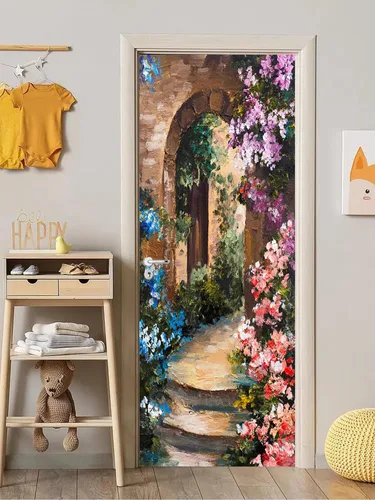 Vista 23 de artfanke Murales 3D de bosque caducifolio amarillo para puerta, 30.3 x 78.7 pulgadas, calcomanías autoadhesivas para puerta, póster de bricolaje