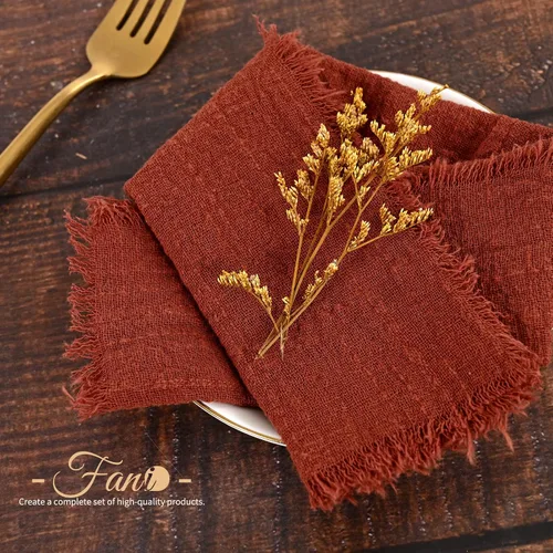 Vista 5 de Paquete de 30 servilletas de tela hechas a mano con flecos, servilletas 100% algodón, servilletas de cena de algodón rústico suave natural