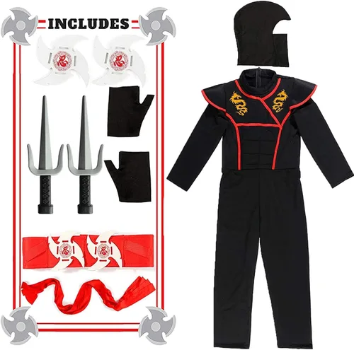 Vista 5 de Ninja Costumes Set Halloween Ninja Costume Dragon Ninjas AccessoriesToys for Kids Role Play