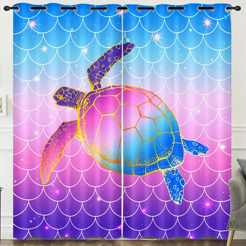 Vista 8 de HOSIMA Cortinas de tortuga marina, cortinas con temática de animales costeros azules para niñas, sala de estar, dormitorio, decoración de baño, 2