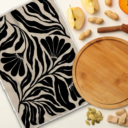 Vista 6 de TNUW Juego de 3 toallas de cocina bohemias florales de 16 x 24 pulgadas, toallas de mano florales negras para cocina y baño, toallas de cocina
