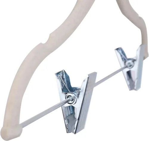 Vista 3 de Tosnail Paquete de 30 perchas de terciopelo para niños, perchas para ropa infantil, perchas para bebés con clips, color crema