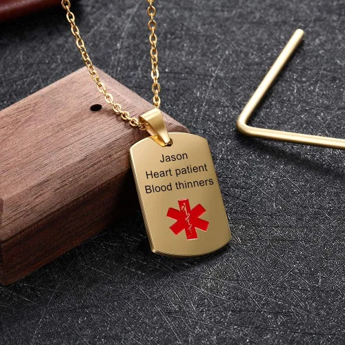 Vista 3 de kaululu Collar de alerta médica para hombres, mujeres y niños, grabado con etiqueta de identificación médica para papá, mamá, collar personalizado