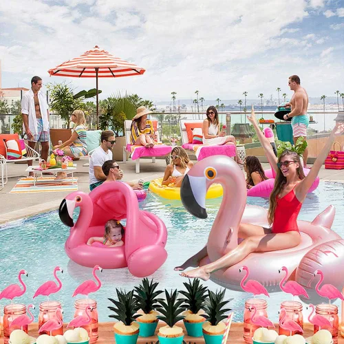 Vista 3 de Flotador de piscina para bebés con dosel, anillo de natación inflable de flamenco, flotadores de piscina infantil, juguetes para bebés, niñas