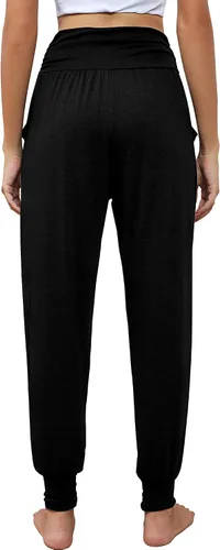 Vista 3 de Locoowai Paquete de 2 pantalones deportivos de yoga para mujer, cómodos pantalones deportivos con bolsillos, casuales, holgados, cómodos, de cintura