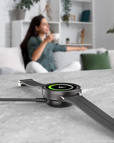 Vista 2 de Paquete de 2/5 pies para cargador de reloj Samsung compatible con Galaxy 7/6/6 Classic/5/5 Pro/4/4 Classic/3/Active Ultra/FE cable de carga USB-Negro