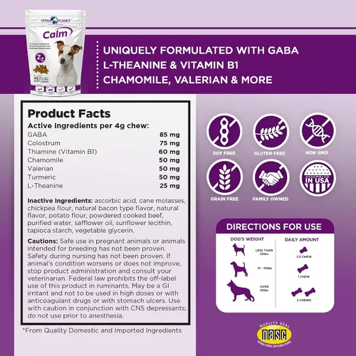 Vista 2 de Vital Planet - Masticables suaves y calmantes para perros, promueve la calma en situaciones estresantes con GABA, calostro, valeriana, cúrcuma
