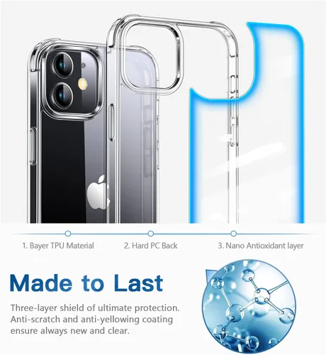 Vista 7 de CANSHN - Funda transparente compatible con iPhone 12/iPhone 12 Pro [Protección contra caídas de grado militar] No amarillea, funda protectora a