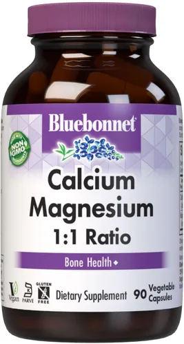 Vista 4 de BlueBonnet Cápsulas vegetarianas de magnesio y calcio 2:1, 90 unidades Bone Health; sin OMG, vegano, certificado Kosher, sin gluten, sin soja, sin