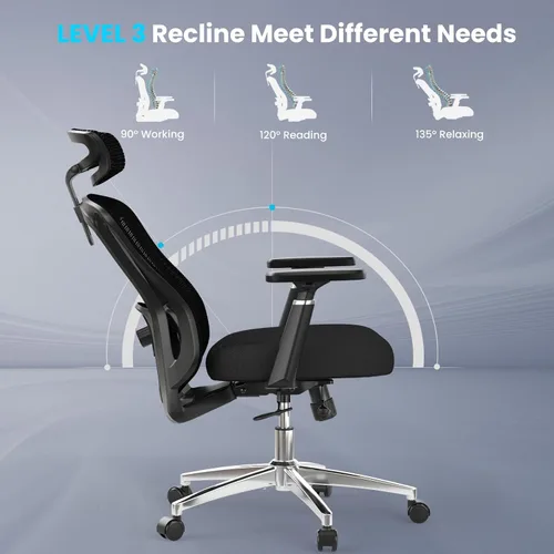Vista 4 de Farini Silla de oficina con respaldo alto, silla de computadora con ruedas Todo negro