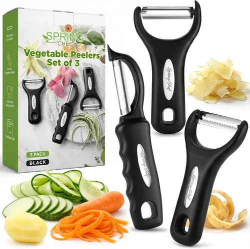 Vista 9 de Spring Chef - Pelador de verduras en forma de Y de acero inoxidable para cocina, color negro
