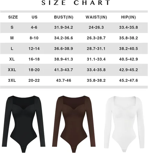 Vista 6 de Trajes de cuerpo para mujer, con control de abdomen, manga larga, cuello en V, color negro y blanco