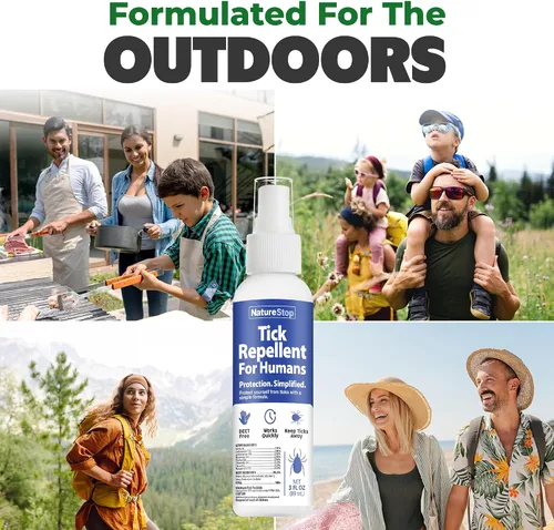 Vista 5 de NatureStop Spray repelente de garrapatas para humanos (3 oz) Fórmula sin DEET, protección para senderismo y campamento, actividades al aire libre