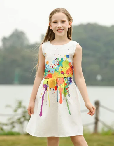 Vista 3 de Vestido informal de verano 21KIDS con estampado creativo artístico multicolor tallas 6-12