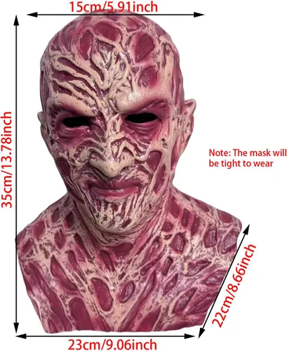Vista 2 de Máscara de Freddy de látex de terror de cara completa para Halloween, fiesta de película, cosplay, accesorios de disfraces
