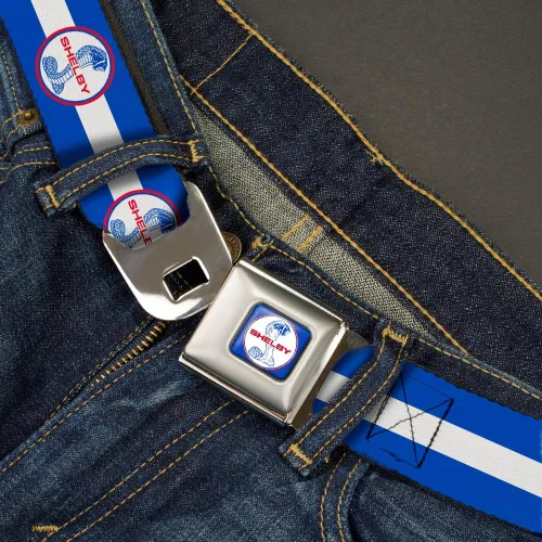 Vista 2 de Buckle-Down Seatbelt Belt - SHELBY Tiffany SplitStripe BlueWhiteRed - 1.0" Wide - 20-36 Inches in Length