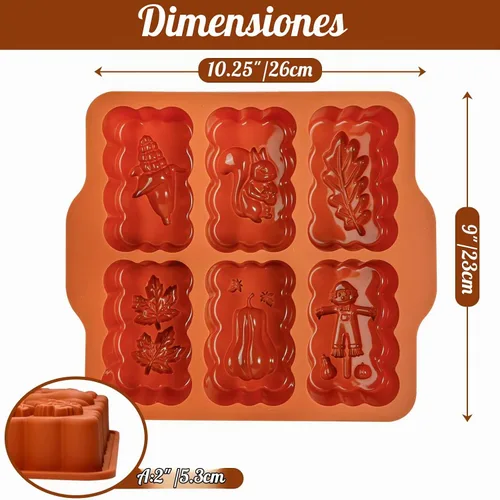 Vista 2 de Molde de silicona mini para pan de cosecha de otoño, molde rectangular de silicona de 6 cavidades de otoño, molde de silicona mini para pan