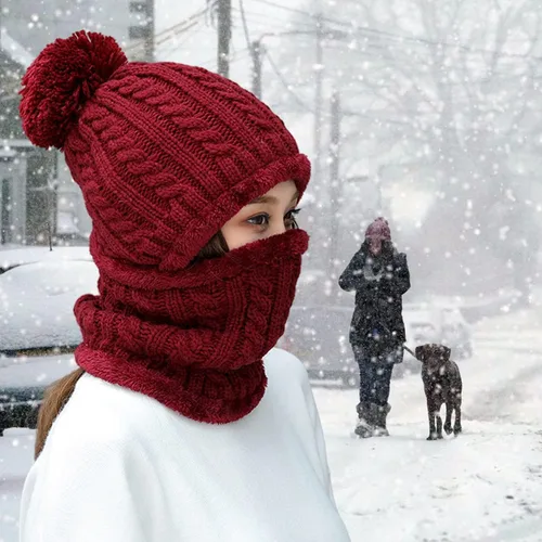 Vista 3 de HUAMULAN Gorro de invierno para mujer, de una pieza, con forro polar, pasamontañas, conjunto de máscara de pasamontañas, bufanda de cuello