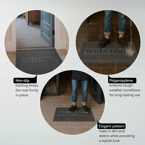 Vista 3 de Restaurantware Comfy Feet - Tapete de bienvenida de 36 x 24 pulgadas, 1 felpudo de bienvenida al aire libre, resistente para hogares, oficinas