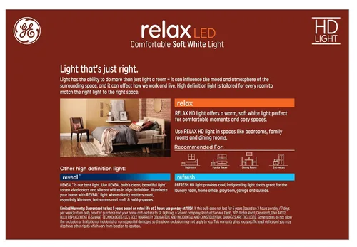 Vista 3 de GE Relax 44898 - Paquete de 8 bombillas LED A19 equivalentes a 40 W, color blanco cálido
