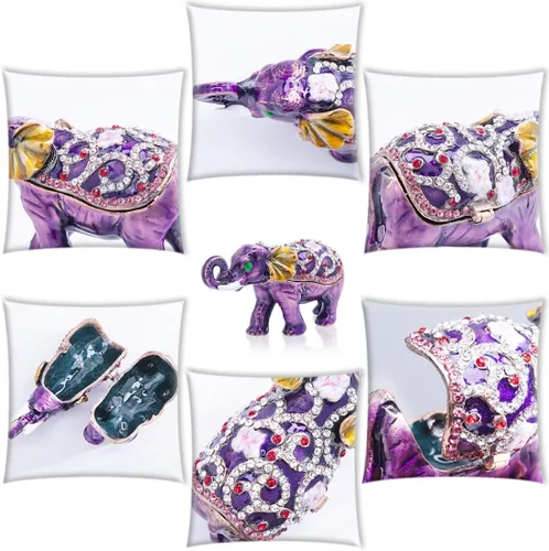Vista 6 de YU FENG Joyero de elefante con bisagras figura de elefante coleccionable caja de joyería morado