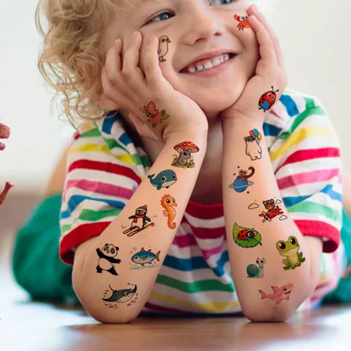 Vista 5 de CHARLENT 36 hojas de tatuajes temporales de animales para niños 232 Mixed Cute Animals Tattoo Stickers for Boys Girls Birthday Party
