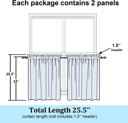 Vista 2 de Simplebrand Cortinas traslúcidas negras de cocina de 24 pulgadas de largo, 2 paneles, filtrado de luz, geométrico jacquard con textura, cortinas