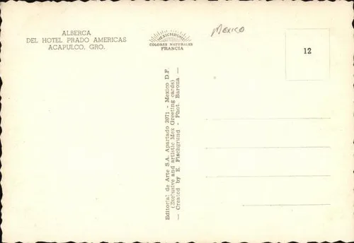 Vista 2 de Alberca, Del Hotel Prado Americas Acapulco, GR Mexico Original Vintage Postal
