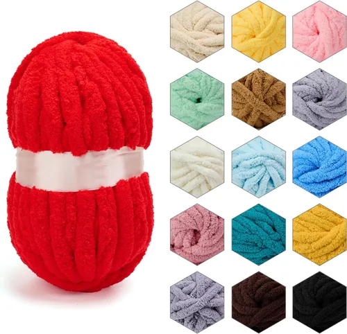 Vista 15 de ERLYEEN Hilo de Chenilla Grueso Súper Voluminoso Suave Espeso Esponjoso Jumbo Gigante Lavable Hilo Grande de Poliéster DIY para Manta de Tejido a
