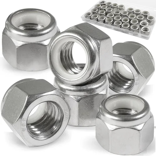 Vista 8 de Paquete de 20 tuercas de bloqueo de 1/2"-13 pulgadas, tuercas de bloqueo de acero inoxidable 304 (A2-70) con inserto de nailon, tuercas de bloqueo