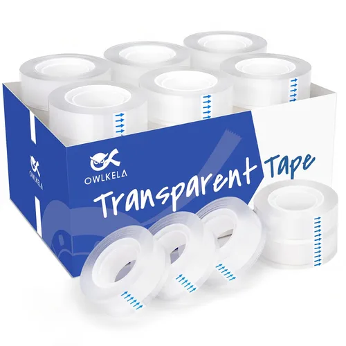 Vista 10 de OWLKELA 6 rollos de repuesto de cinta transparente, cinta transparente, cinta brillante transparente multiusos para oficina, hogar, escuela Cinta