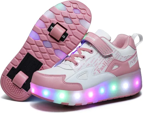 Vista 9 de HHSTS Zapatos para niños – Nuevos mejorados con ruedas zapatos de luz LED de colores patines rodantes brillantes zapatos de patinar regalos simples