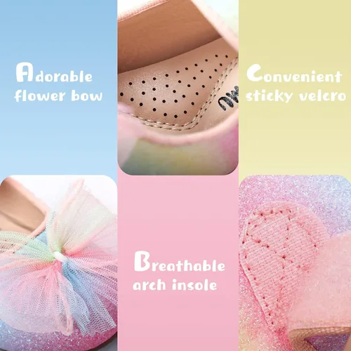 Vista 4 de ADAMUMU Zapatos de vestir para niñas, zapatos brillantes para niñas, princesa Mary Jane, uniforme escolar, zapatos de vestir en rendimiento