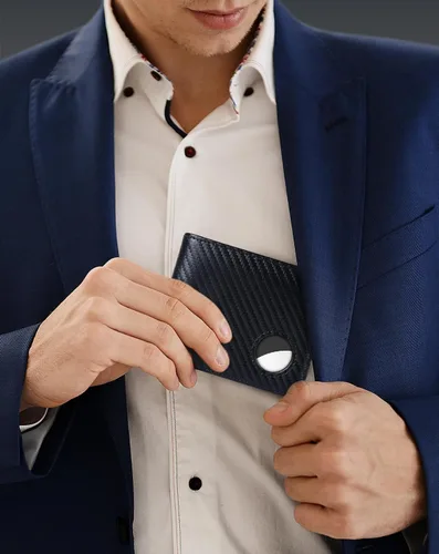 Vista 6 de Swallowmall AirTag Billetera para hombre con bloqueo RFID, de piel auténtica, plegable, para AirTag con 1 ventana de identificación, 13 tarjeteros