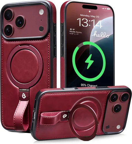 Vista 10 de Butaiga Funda para iPhone 12 Pro Max con correa de cuero, soporte de anillo Negro