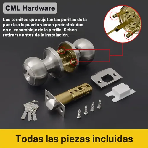 Vista 6 de CML Hardware Juego de pomos de puerta de entrada con llave, cerradura de puerta de entrada en acero inoxidable sólido para exterior e