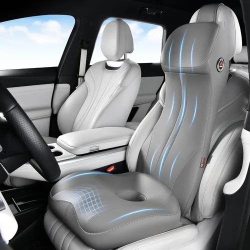 Vista 17 de Coverado Cojín para asiento de automóvil y almohada de apoyo lumbar, almohada ergonómica integrada de espuma viscoelástica para el cuello, cojín
