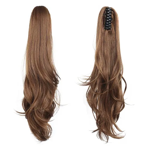 Vista 86 de Extensiones de cola de caballo, extensiones de cabello de cola de caballo con clip de garra marrón oscuro para mujer, pieza de cabello rizado